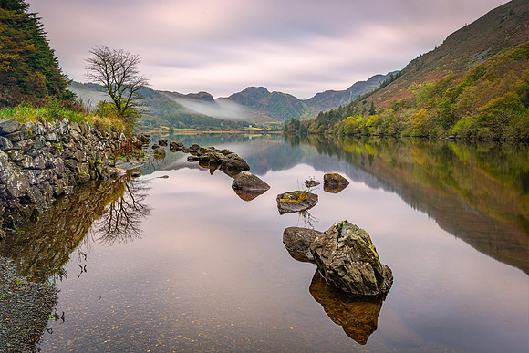 "Peaceful dawn at Llyn Crafnant"